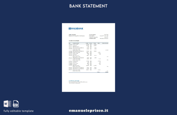 Modello Excel di estratto conto bancario Macedonia Halkbank in stile verificato